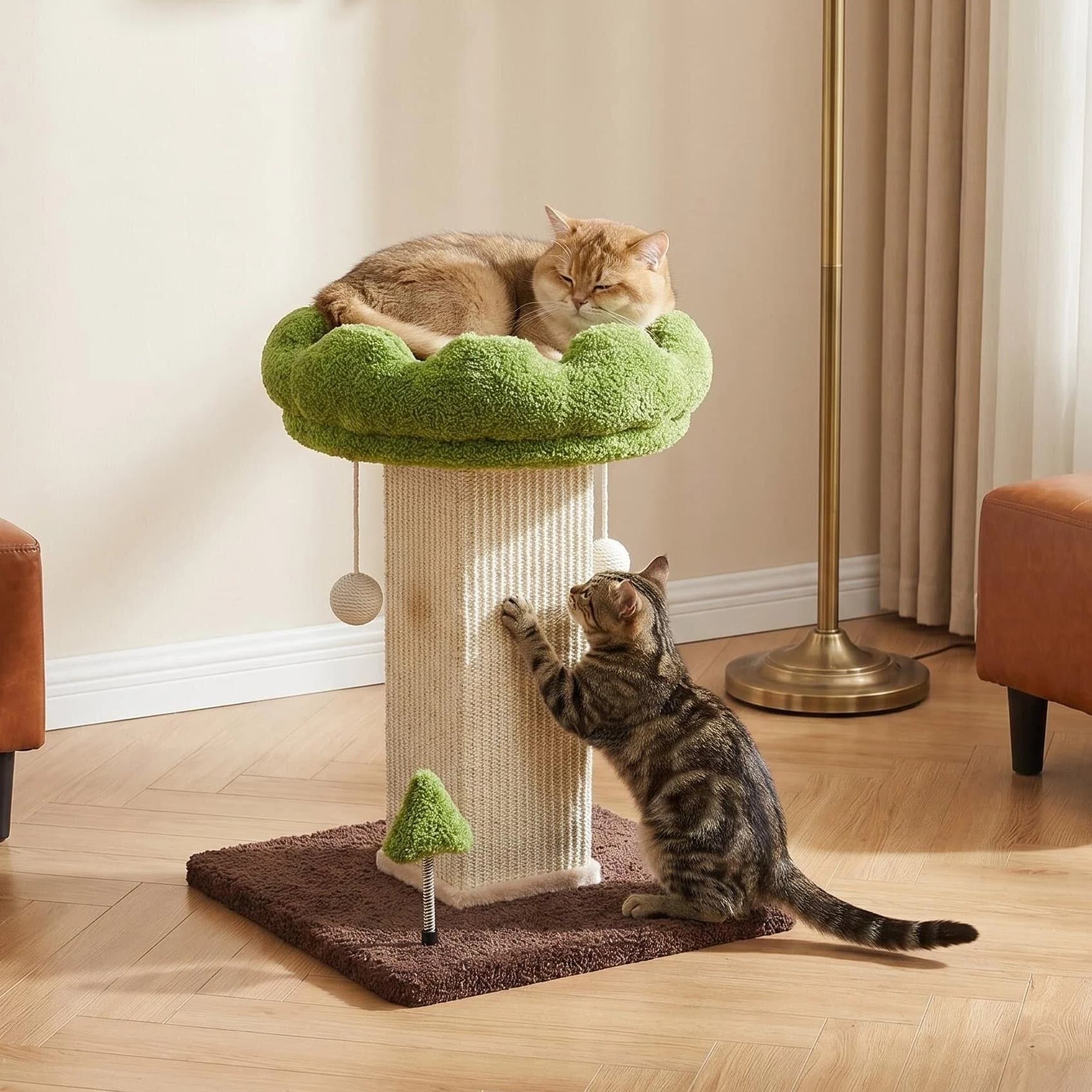 Flower Cat Scratching Post For Indoor Cats Scratcher With Perch  Comfortable & Removable Perch, Interactive Dangling Ball, Natural Sisal Scratching Post, Simple Assembly & Stability