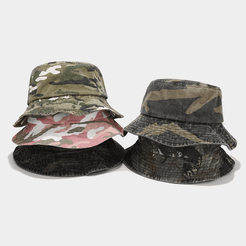 American-style Water-washed Distressed Camouflage Fisherman Hat, Retro Wide-brimmed Sun Hat, Outdoor Climbing, Fishing, Leisure Fisherman Hat
