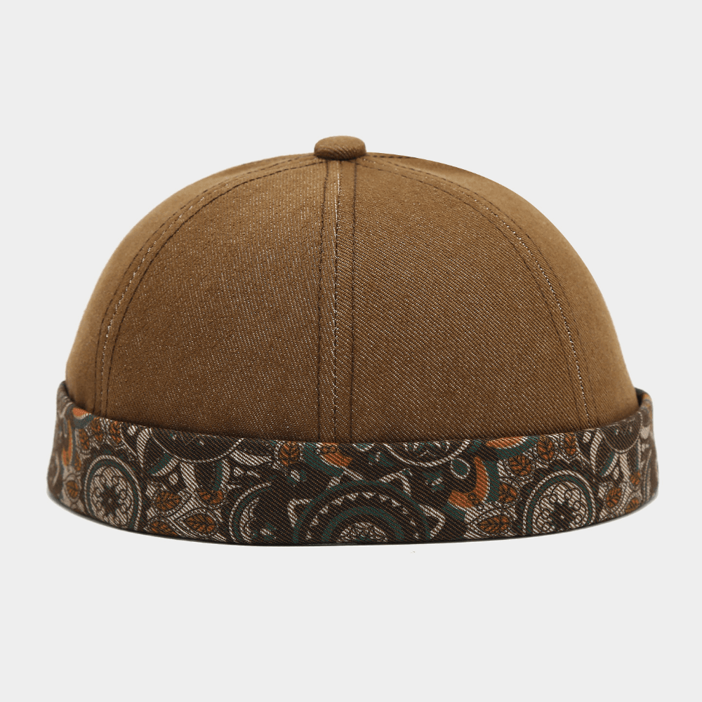 Summer Men's And Women's Contrasting Bright-line Printed Rolled-edge Washed Denim Patchwork Bohemian-style Patriarchal Hat For Daily Commuting And Casual Wear