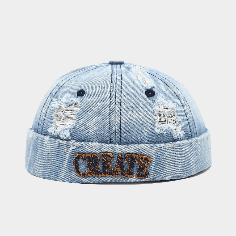 Summer Men's And Women's Identical Vintage Bohemian Water-washed Holey Embroidered Letter Casual Style Gentleman's Unique Personality Hat For Daily Wear