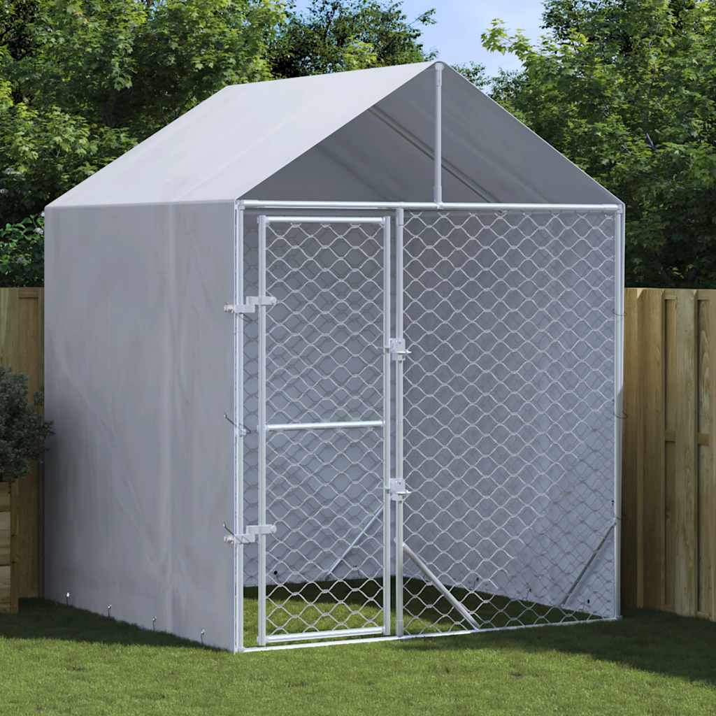   Outdoor Dog Kennel with Roof, Silver, 2x2x2.5 m, Galvanized