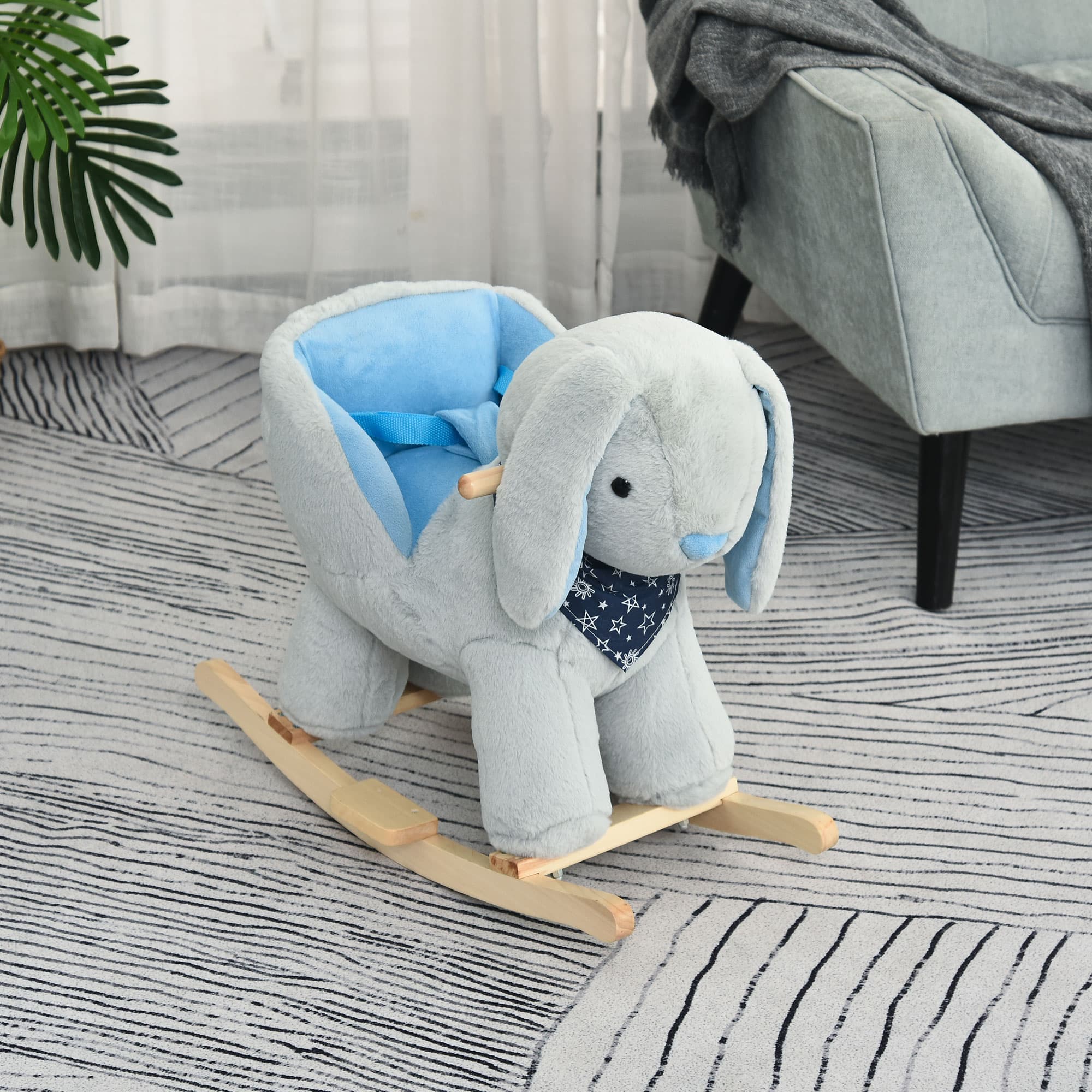 Kids Ride-On Rocking Horse Toy Bunny Rocker with Fun Play Music & Soft Plush Fabric for Children 18-36 Months