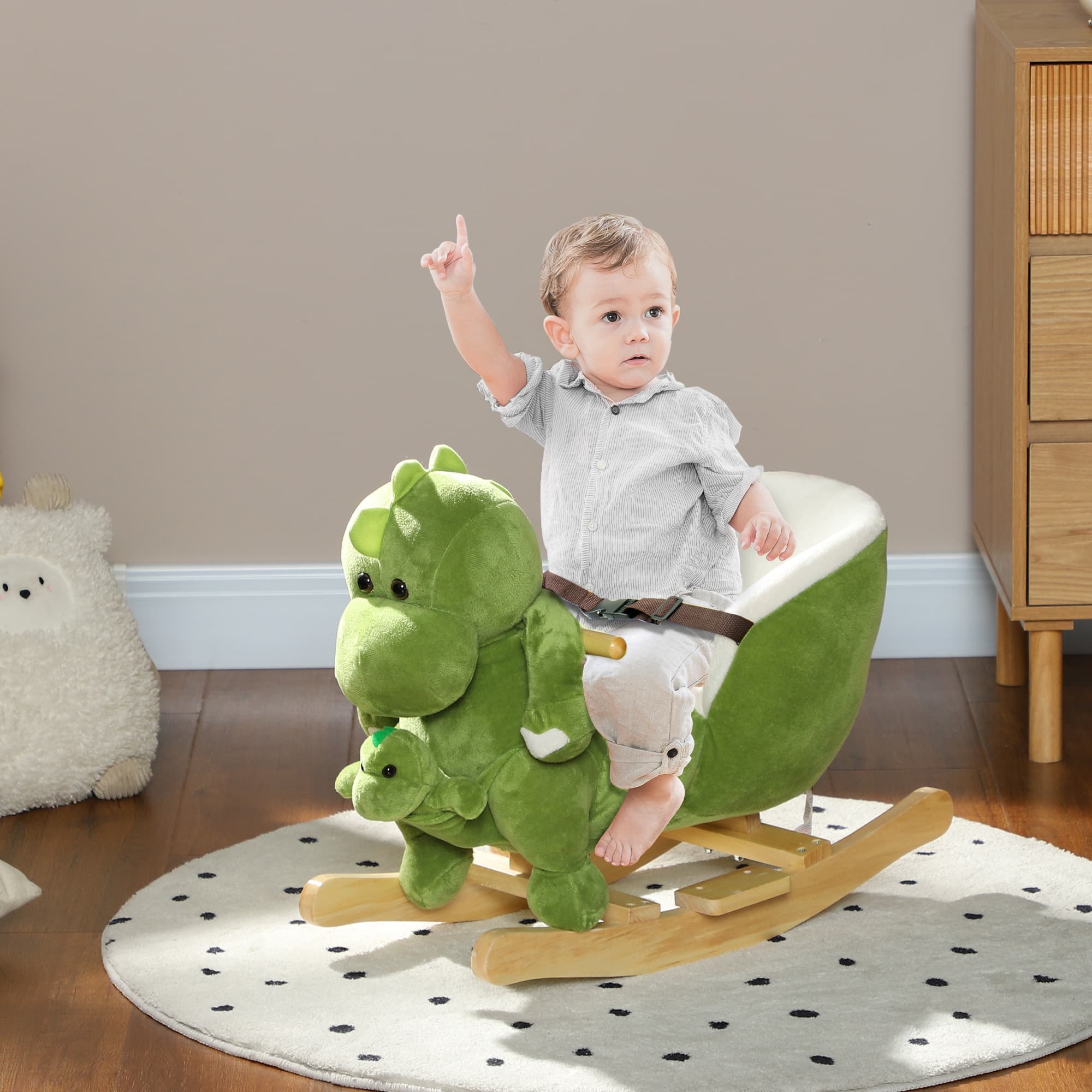 Rocking Horse, Ride on Dinosaur w/ Seat Belt, 32 Songs & Hand Puppet for 18-36 Months, Green
