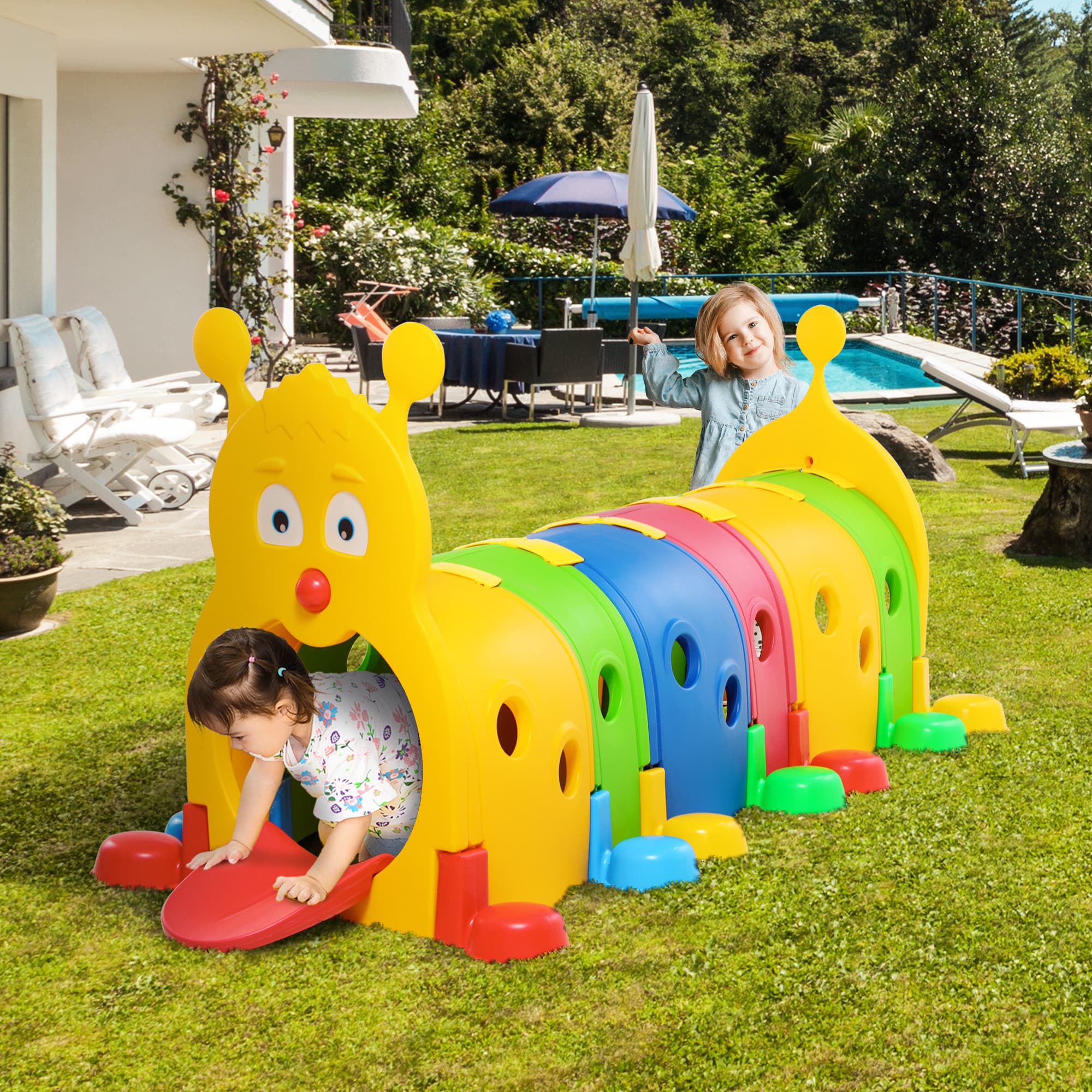 Caterpillar Play Tunnel, Toddler Tunnel for Kids Crawl and Climb Through, Kids Play Structure Indoor Outdoor, 6 Sections, Multicolored
