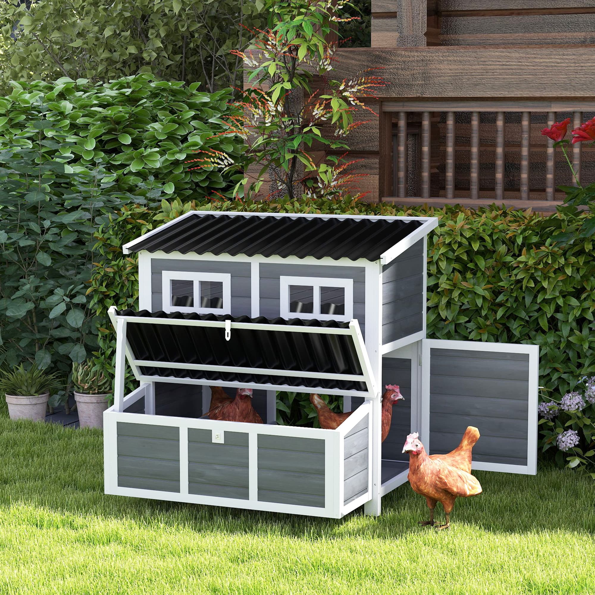 Wooden Chicken Coop with Nesting Box, Pull-Out Tray, Waterproof Roof, 39" Chicken House for 2-4 Chickens, Rabbits