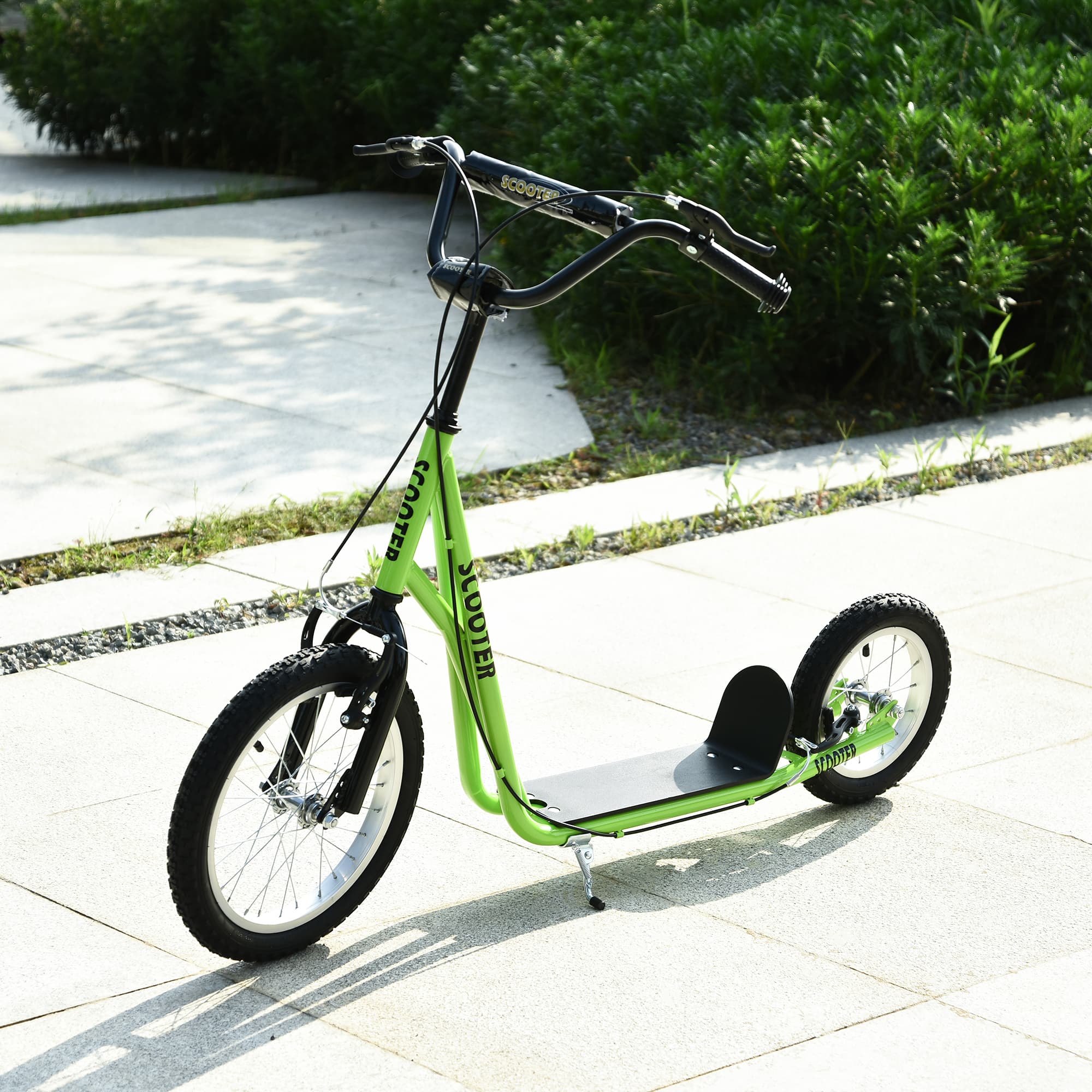 Teens Youth Scooter Ride On Toy with Adjustable Handlebar, Dual Brakes, and Inflatable Wheels For Kids 5+ - Green
