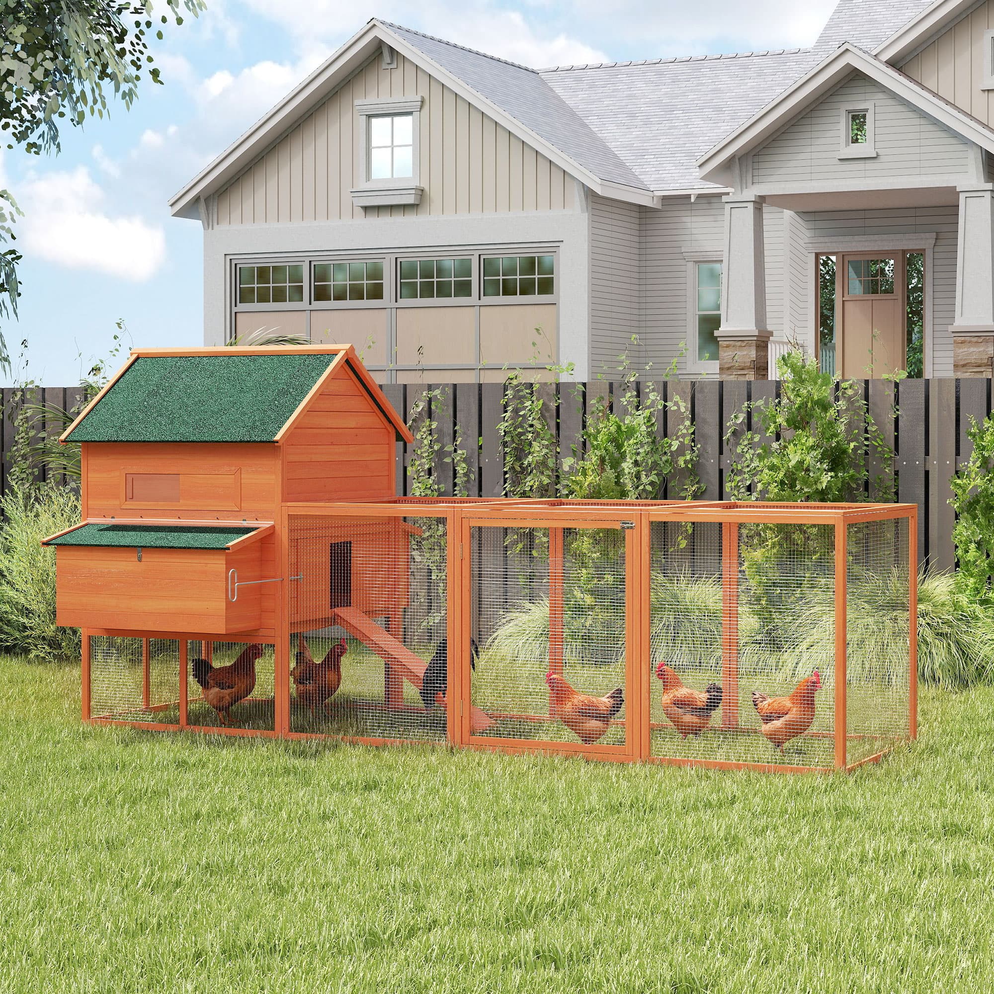 137" Wooden Chicken Coop for 4-6 Chickens, Backyard, Orange
