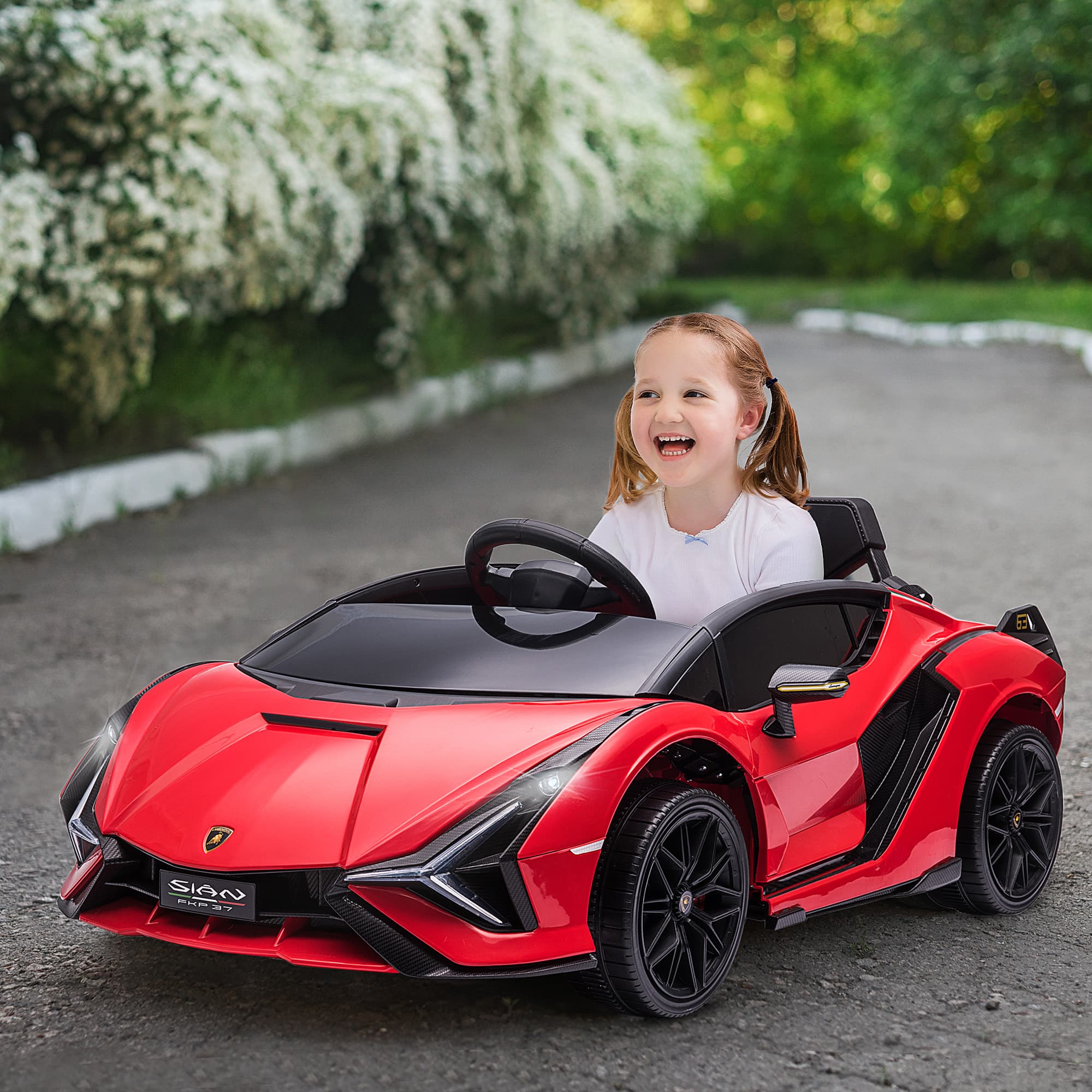 12V Lamborghini SIAN Licensed Electric Car for kids with Remote Control, Horn, Music, & Headlights, Red