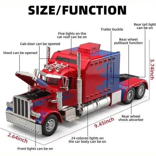 Rear Pull Truck -1-24 Ratio Collectible Alloy Model Car Toy With Realistic Design, Detailed Wheels And Chrome Elements, Perfect Gift For Young People, Birthday Present