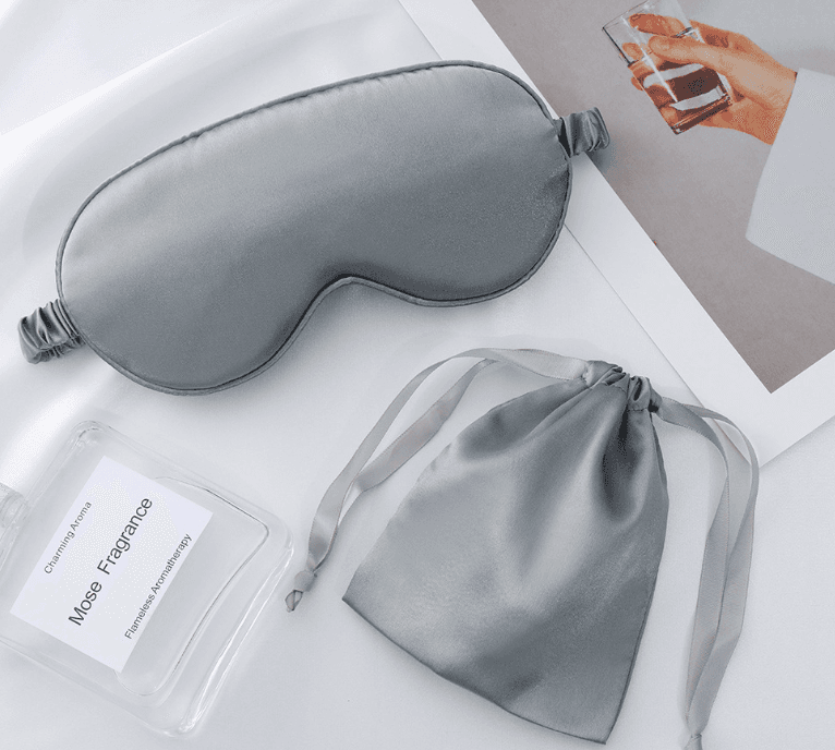 Imitation silk eye mask set-eye mask + bundle pocket-gray-imitation silk-1 set