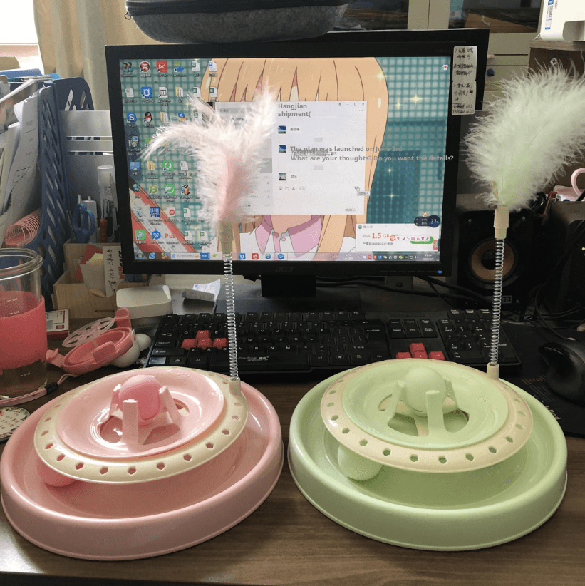 Feather Turntable Pet Toy-Pink-PP-1 piece