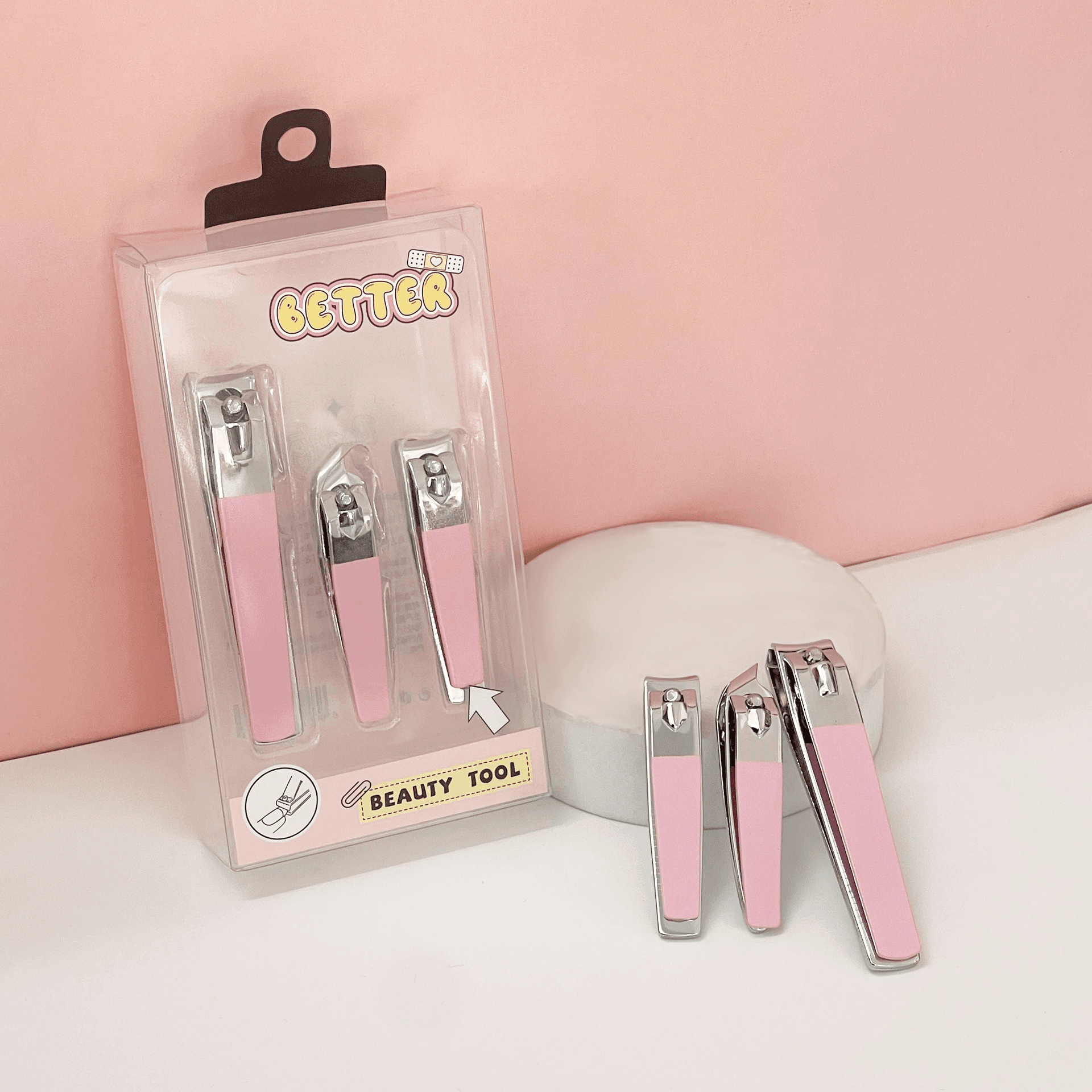 Nail clipper set-three-piece set-pink model-304 stainless steel-1 set