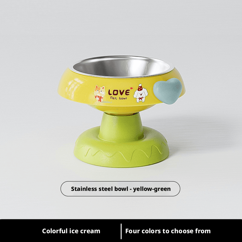 Pet ice cream bowl-yellow green-pp+ stainless steel-1 piece