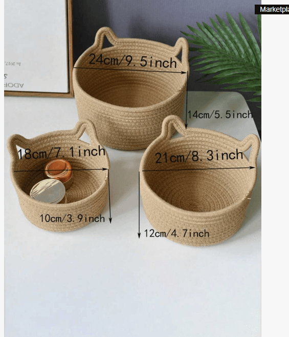Cat Ears Storage Basket-Camel-Small-1 piece
