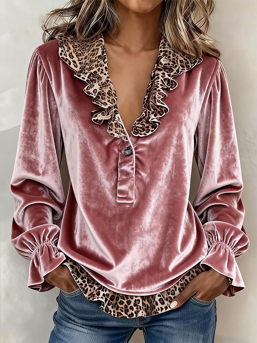 Women's Casual Leopard Print Color Block Top