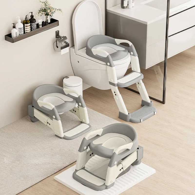 Kids Potty Training Seat with Steps, 3-in-1 Toddler Toilet Ladder Seat, Soft Mat Non-Slip Splash Guard, Grey