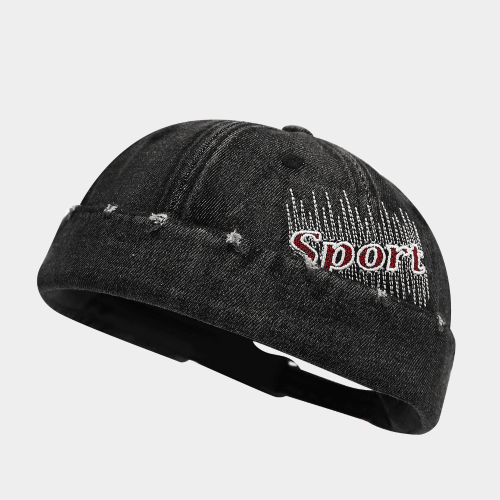 New Men's And Women's Washed And Distressed Rolled-edge Sport Letter-stitched Street-brimmed Retro-style Landlord Hat For Daily Activities