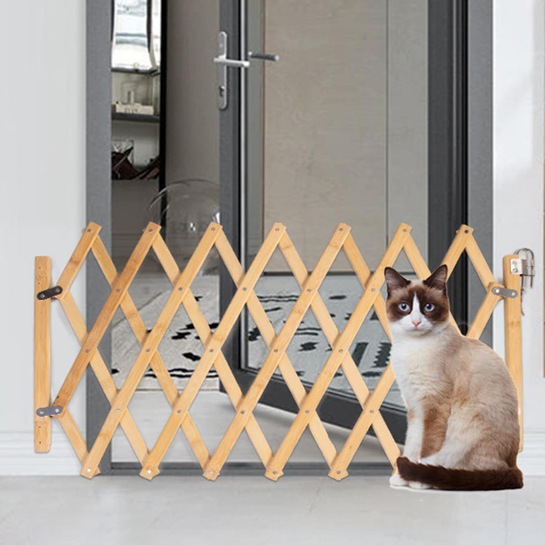 Retractable Wooden Dog Gate Pet Baby Safety Fence Barrier Doorways Stairs Garden