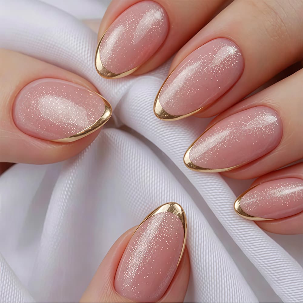 24 Pieces Of Short Almond-shaped Fake Nails, Yellow-edged French-style Pressing Acrylic Nail Dot Stickers For Wearing, Including 1 Piece Of Jelly Glue And 1 Nail File, Nail Accessories