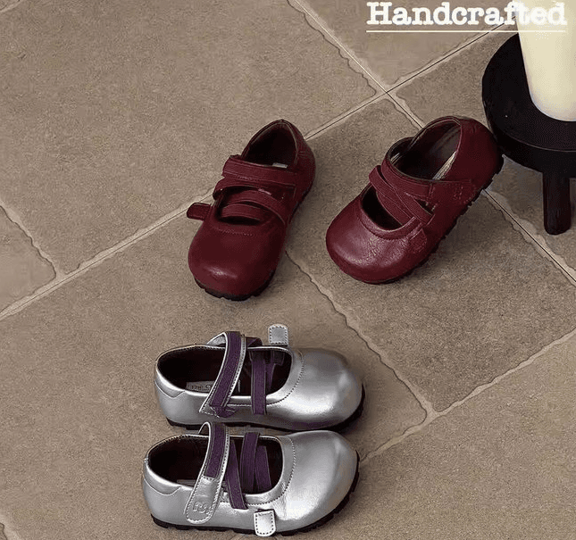 2026 New Spring Girls Leather Shoes, Silver Princess Flats, Soft Sole Ballet Casual Shoes For Kids