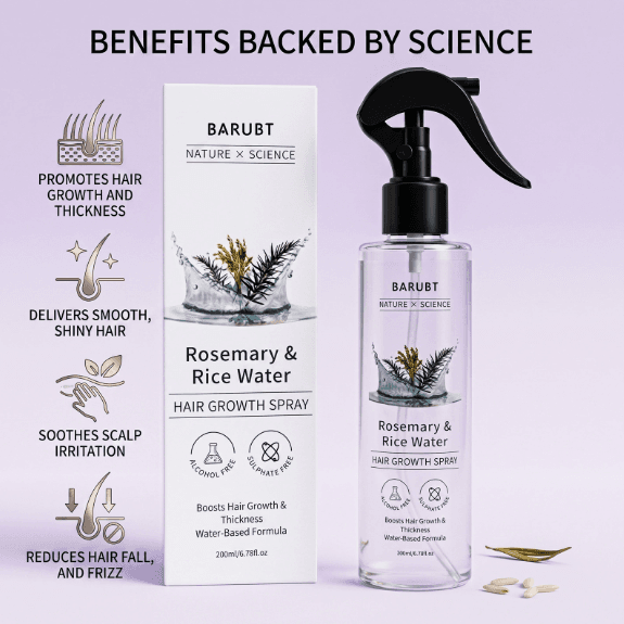 Rosemary & Rice Water Hair Growth Spray, Natural Anti Hair Loss Treatment, 200ml