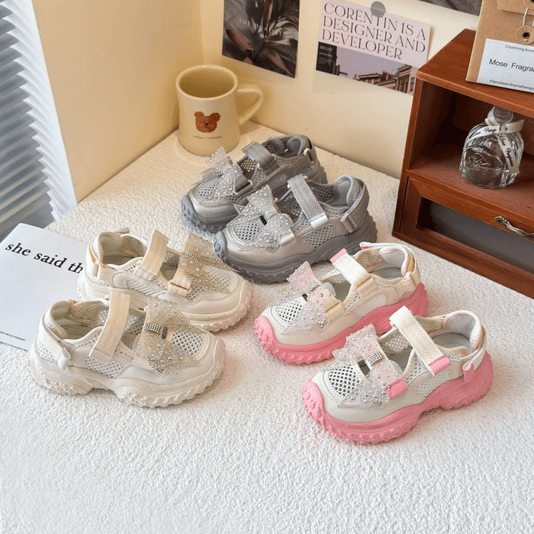 2026 Summer New Girls' Sports Sandals, Korean Mesh Breathable Closed-Toe Beach Shoes, Casual Shoes For Little Girls