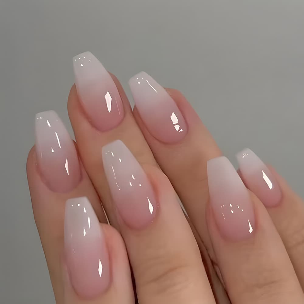24 Pieces Of Short Coffin-shaped Nail Art Stickers In Pink Gradient Press-on Style, Fake Nails For Pure Desire, Including 1 Piece Of Jelly Glue And 1 Set Of Nail Files. Nail Products