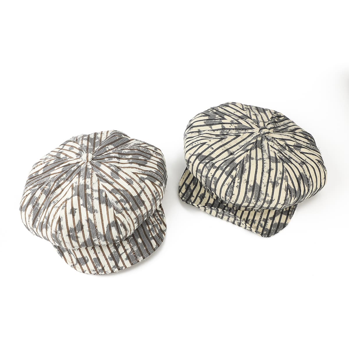 Retro Water-washed Distressed Checkered Striped Octagonal Newsboy Hat - British Style, Versatile And Casual Baseball Cap