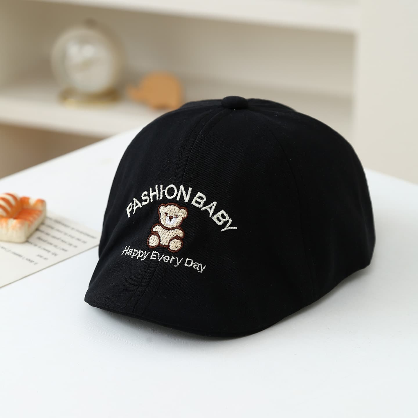 Newly Designed Bear-embroidered Multi-letter Children's Outdoor Sun Protection And Shade Hat, Cool And Trendy Baby Beret Style Cap