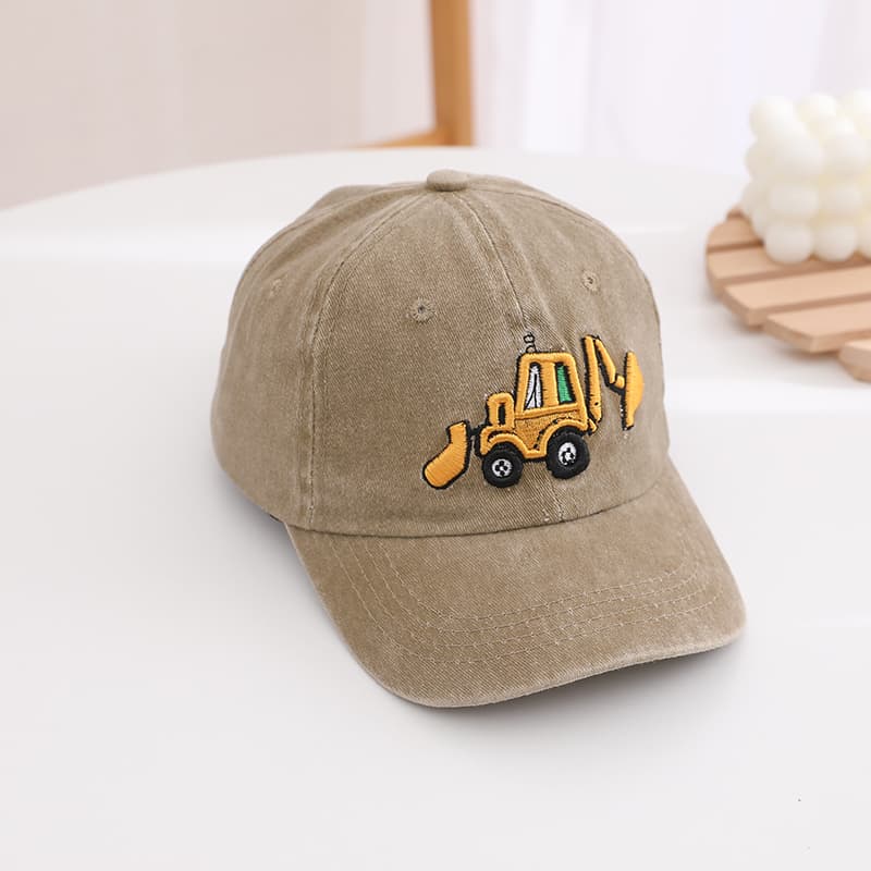 Children's Water-washed Embroidered Digging Machine Baseball Cap For Outdoor Leisure, Sun Protection, Versatile And Stylish.