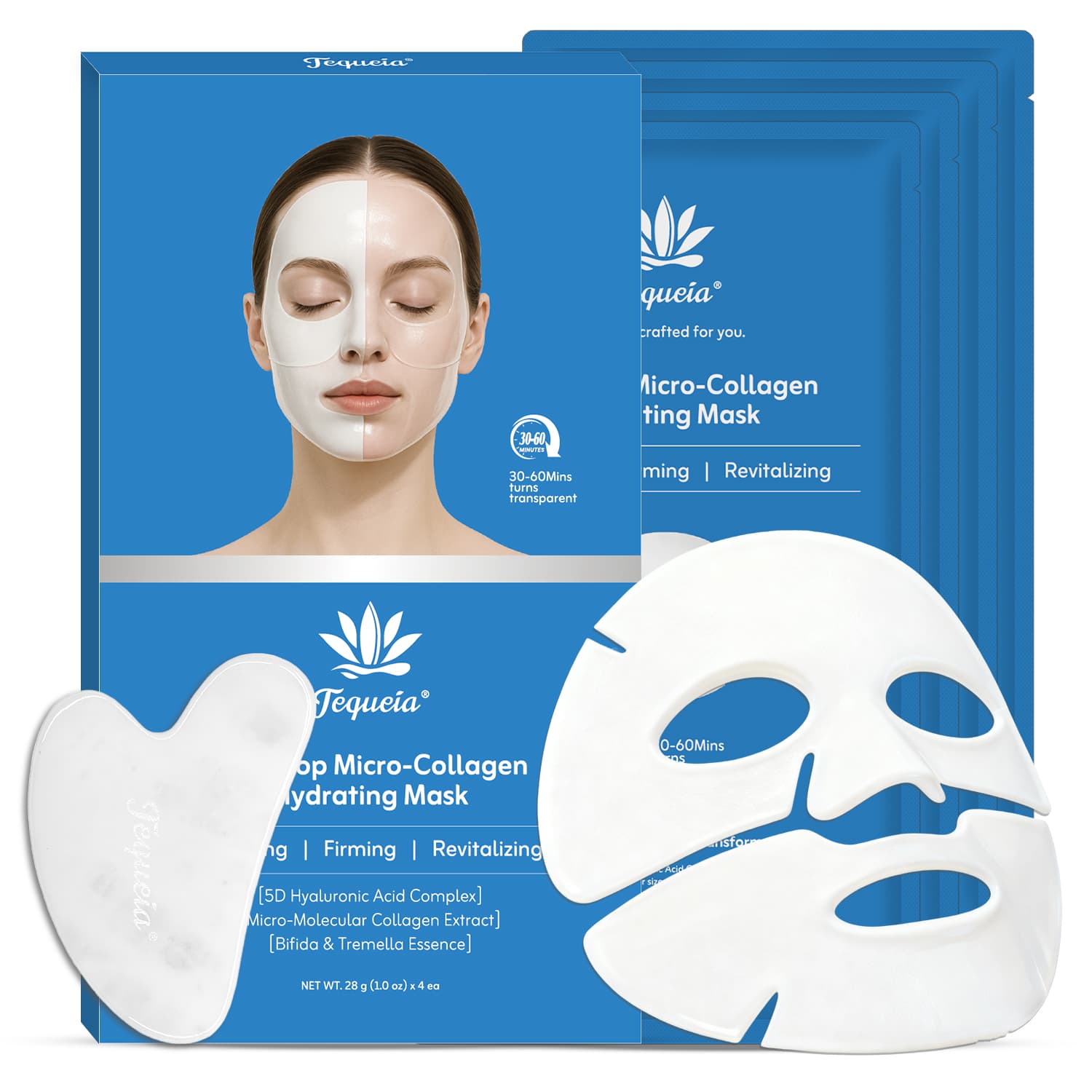 TEQUEIA Collagen Night Wrapping Mask - Bifida Ferment & Pro-Xylane Barrier Recovery For Glass Skin - 4 Sheets