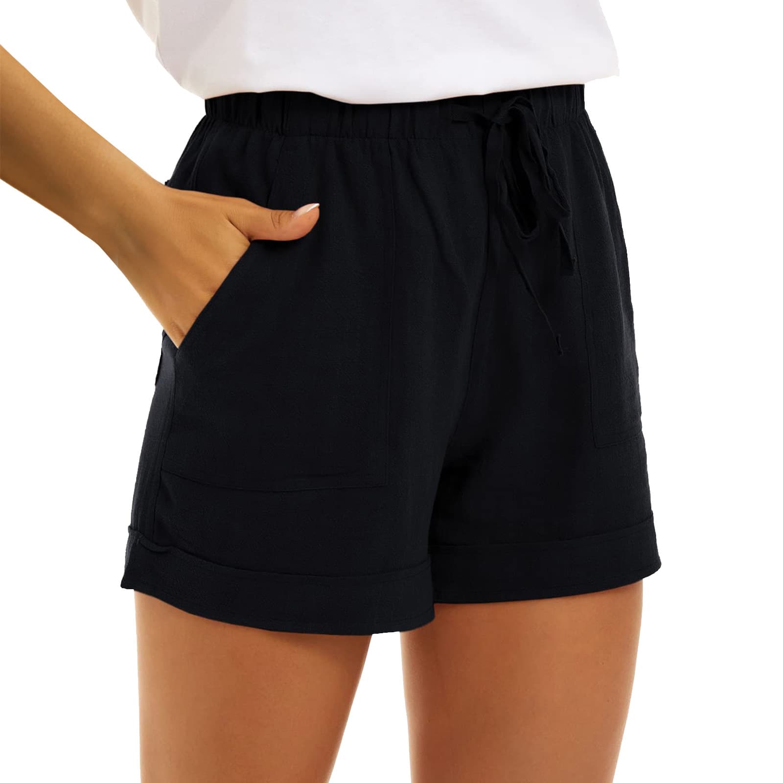 Women S Solid Color Cotton Linen Casual Shorts With Pockets Tie Waist High Waisted Breathable Lightweight Athletic Women S Capri Pants