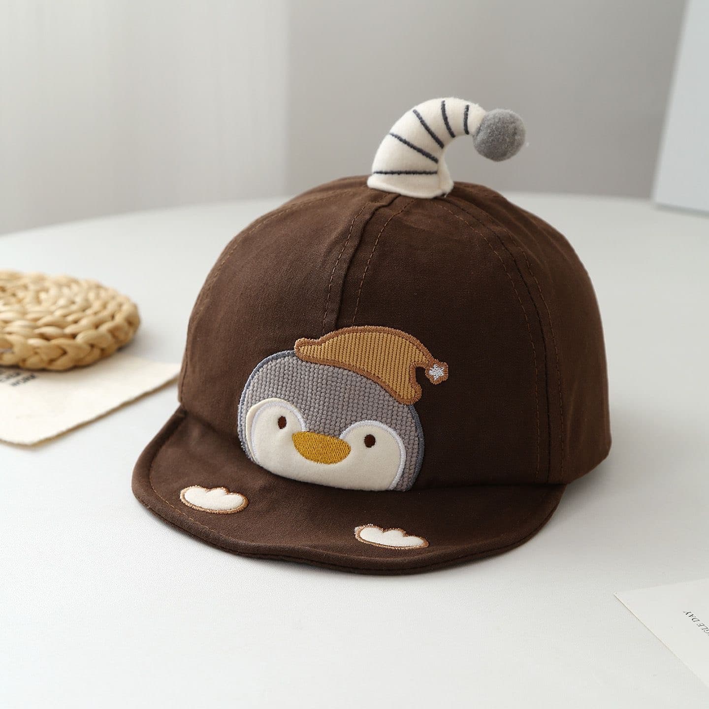 Summer Children's Penguin Embroidered Striped Jujju Soft And Cute Casual Style Baseball Cap Suitable For Babies Aged 0-3 Years Old