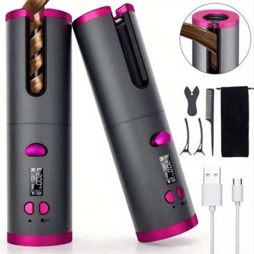 Automatic Curling Iron Portable Cordless Curler With USB Charging, Suitable For All Hair Types, 6 Level Temperature Adjustment