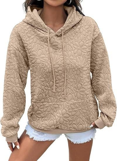 New Autumn Winter Women's Fashion Hooded Textured Long Sleeve Sweatshirt