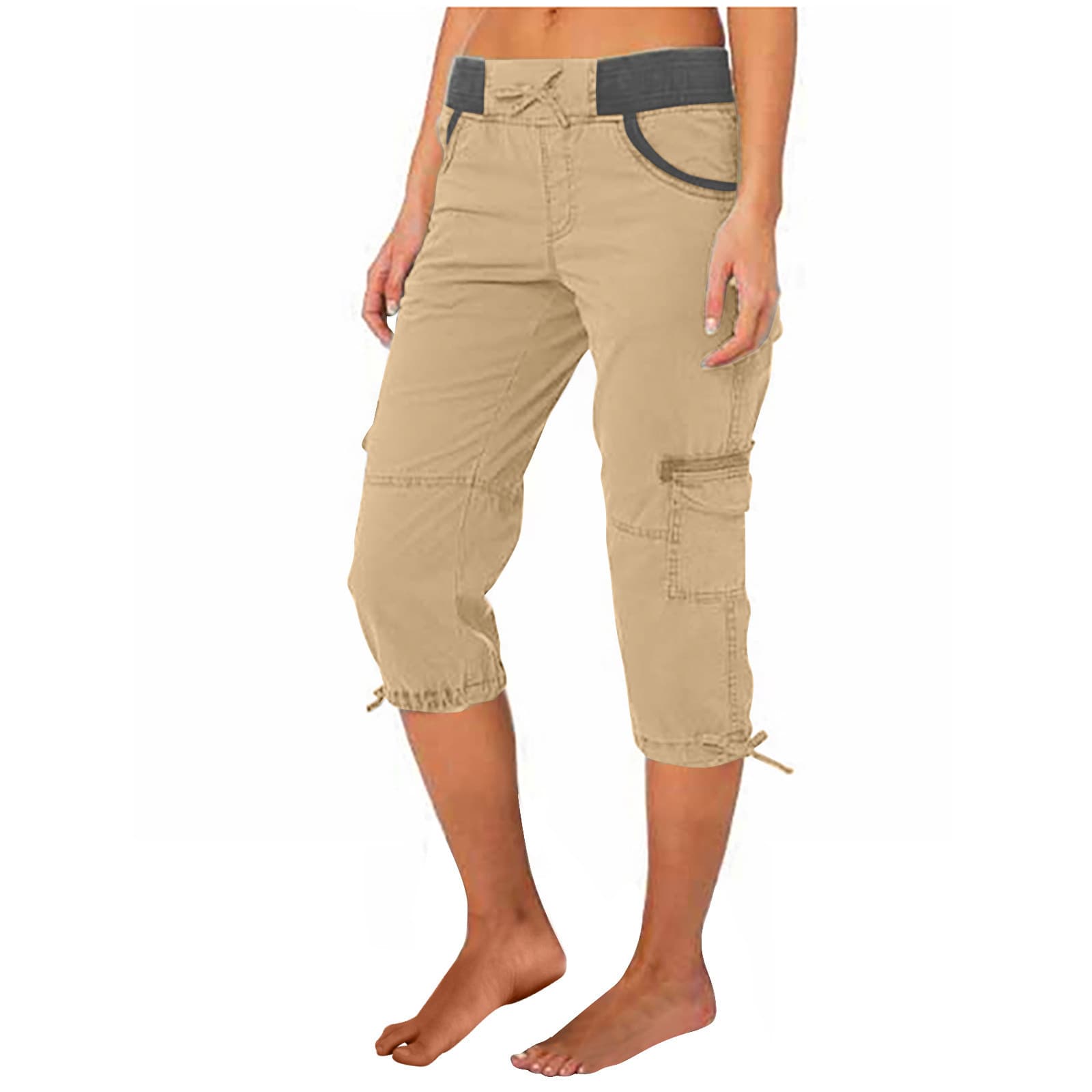 Women S High Waisted Drawstring Work Pants With Pockets Loose Fit Wide Leg Adjustable Cuffs Casual 7 8 Length Pants