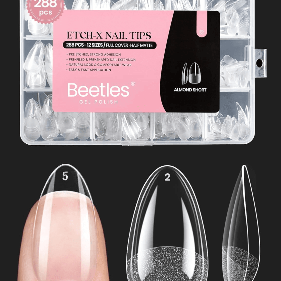Beetles Soft Gel Nail Tips Short Almond 288pcs In 12 Sizes