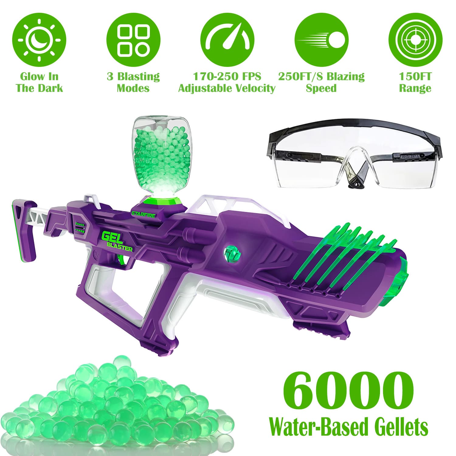Forbidden To Sell On Amazon TK Walmart Starfire XL Blaster Toy Gun Splat Gun Toy With 6000 Gellets 170-250 FPS 150FT Range Semi Full-Auto 14 Years Above