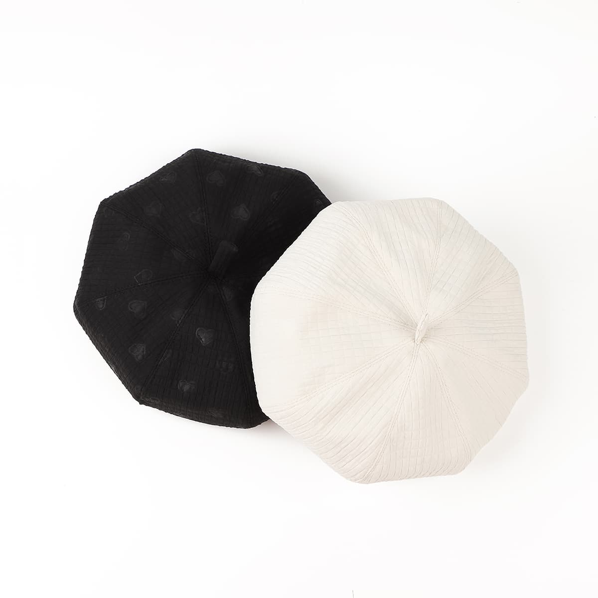 Spring Summer Lightweight Texture Heart Pattern Octagonal Baseball Cap - Korean Style Soft Artist Hat - Black And White Color Options - Versatile Outdoor Octagonal Hat