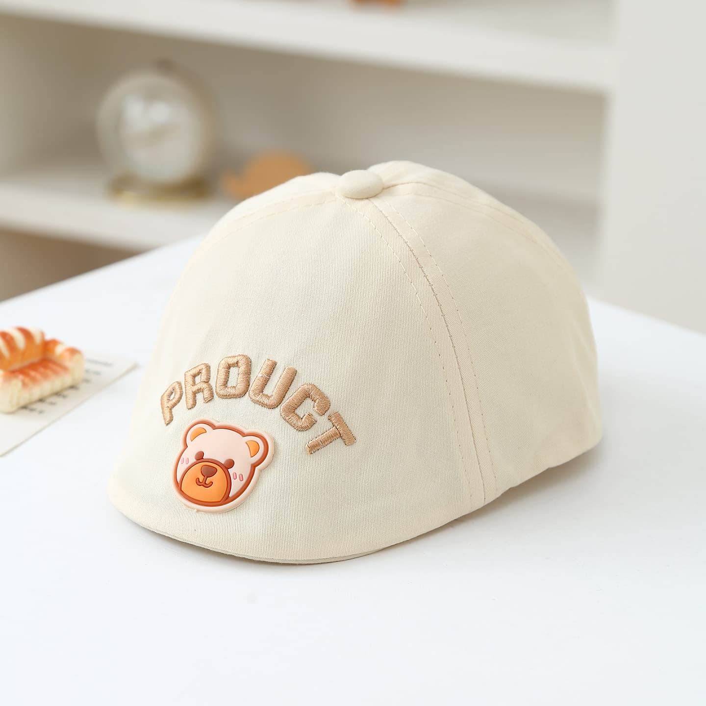 Summer Baby Drawing Board Bear Head Fashionally Cute Style Fedora Cap Suitable For Daily Sun Protection For Children's Outdoor Play