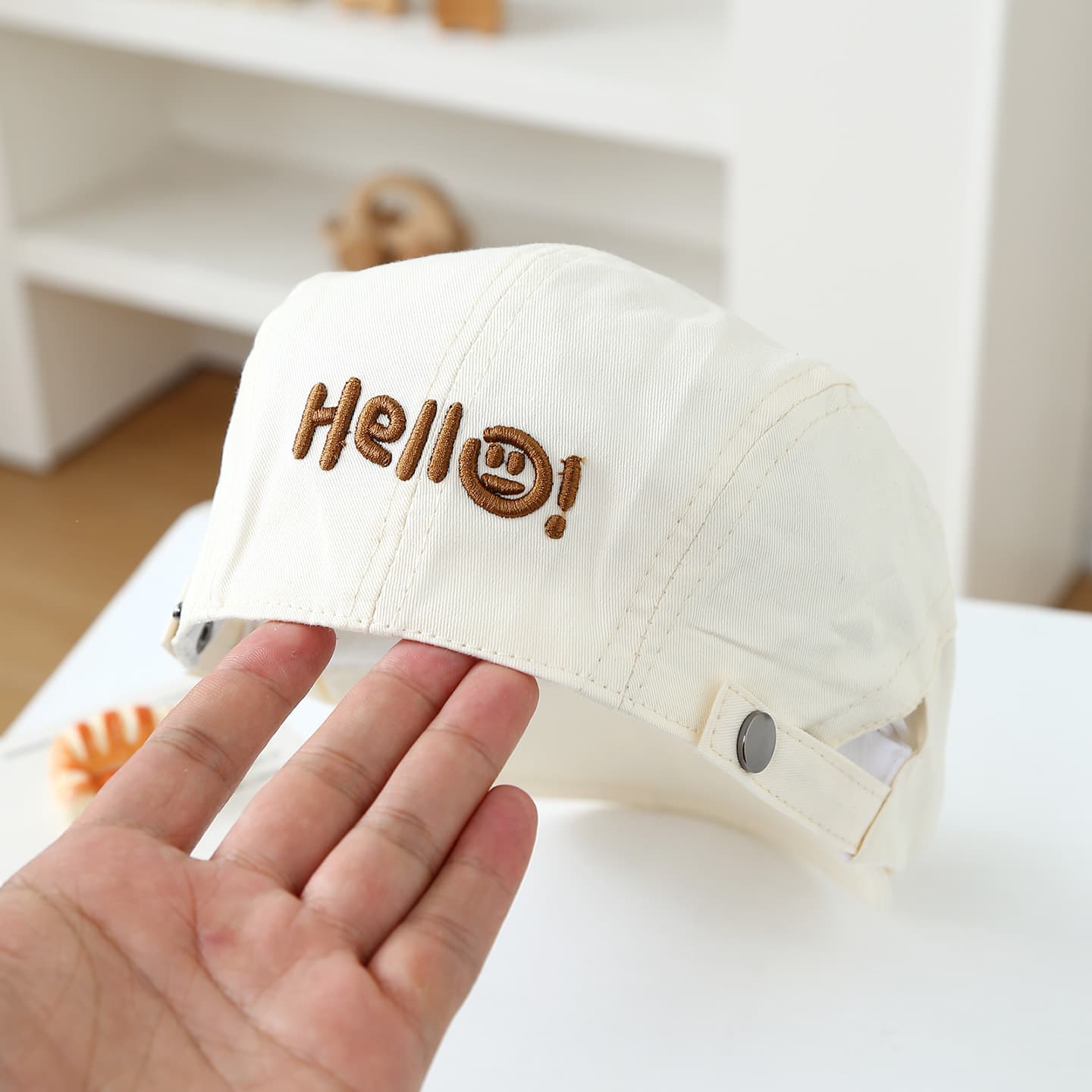 Children's Solid-color Letter Smiling Face Embroidered Adjustable Casual And Fashionable Soft-top Beret Suitable For Daily Outings And Travels