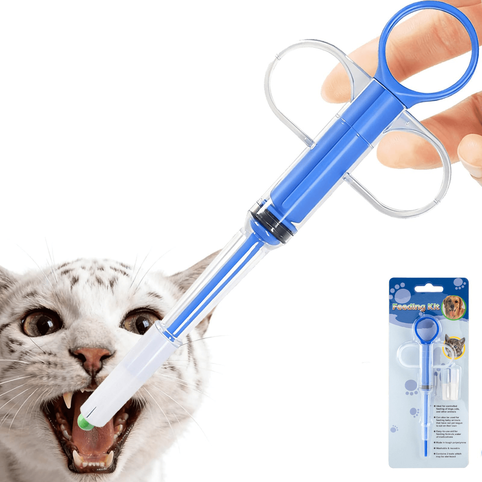 Cat Pill Shooter, Pill Popper For Cats & Dogs, 2-in-1 Pet Piller Anti-drop Syringe For Tablets & Liquid. Easy Admin For Small Animals. Soft Rubber Tip Protects Gums
