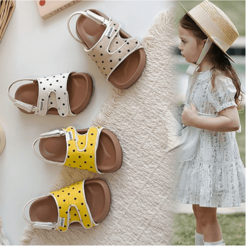 2026 Summer New Kids Sandals, Soft Light Sole Girls Shoes, Fashion Polka Dot Hook & Loop Beach Shoes For Little Middle Big Kids