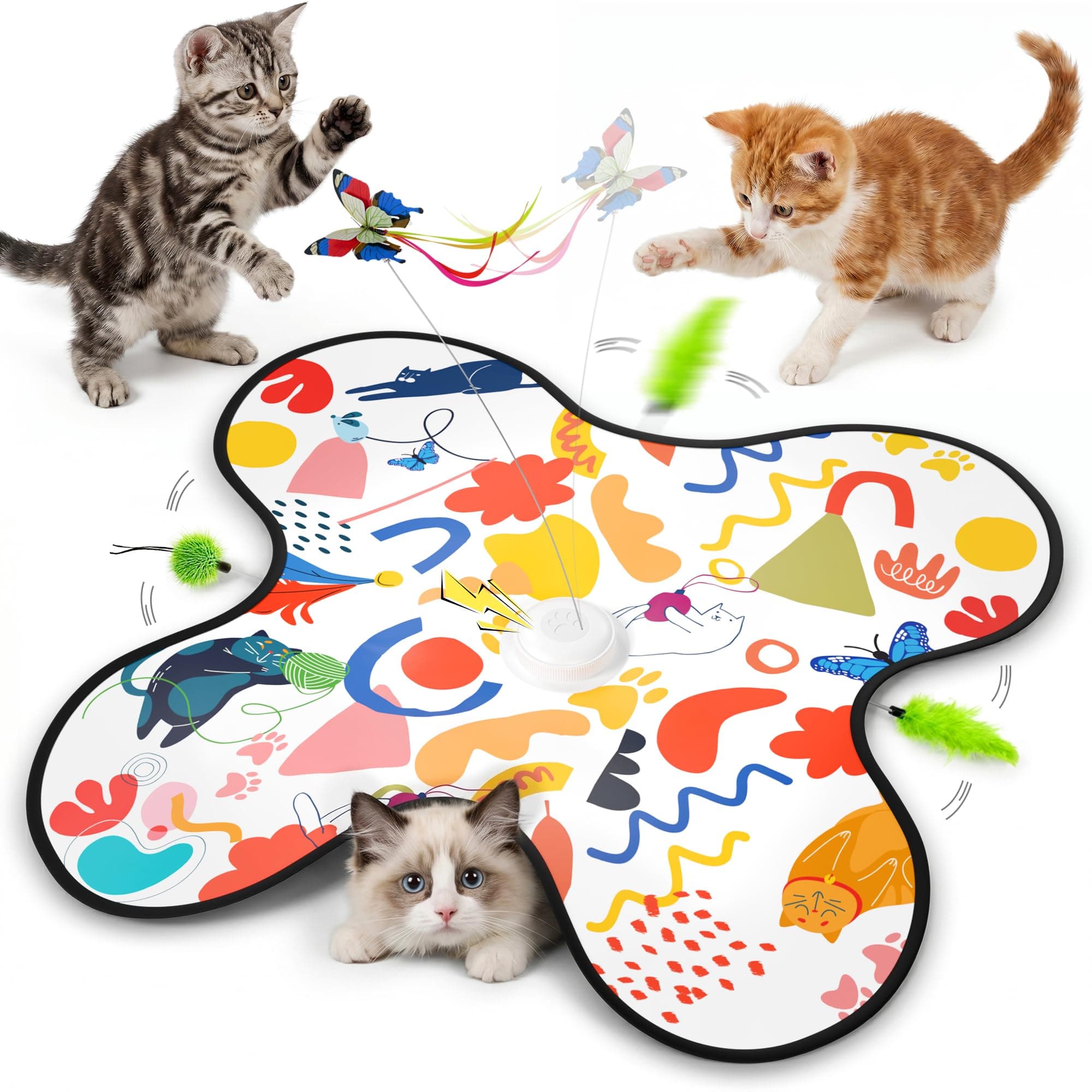 Interactive Cat Toy For Indoor Cats - Rechargeable Automatic Hide & Seek With Fluttering Butterfly, Moving Feather Wands & Realistic Prey Sounds  Motion Activated Exercise Toy For Bored Cats