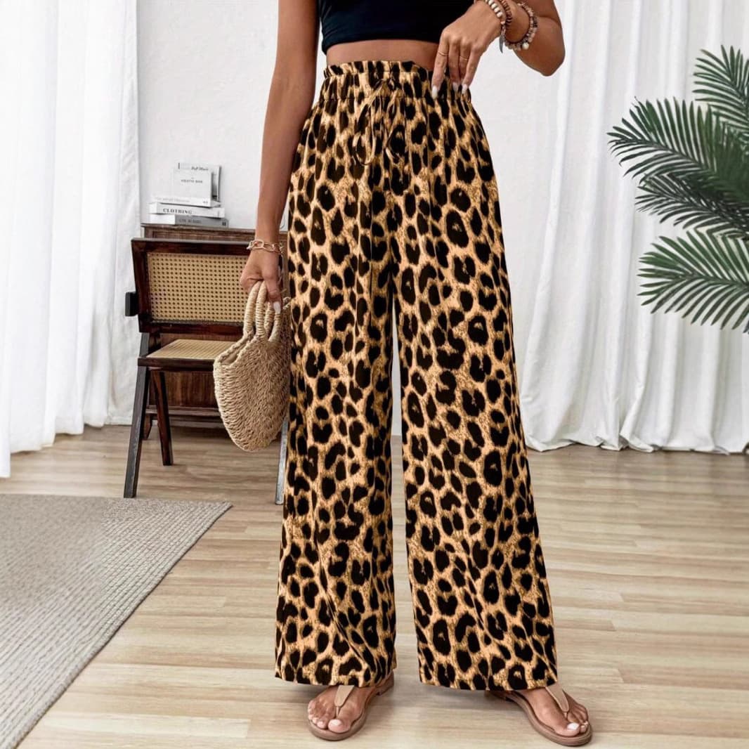 High-waisted Leopard-print Loose Straight-leg Wide-leg Pants For Women