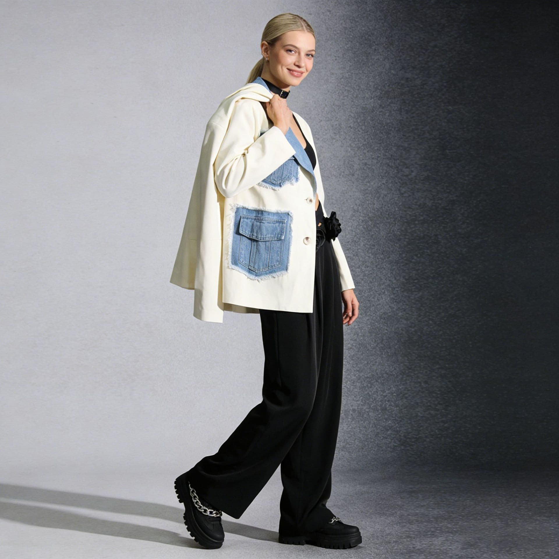 Women's Casual Denim Stitching Suit Jacket