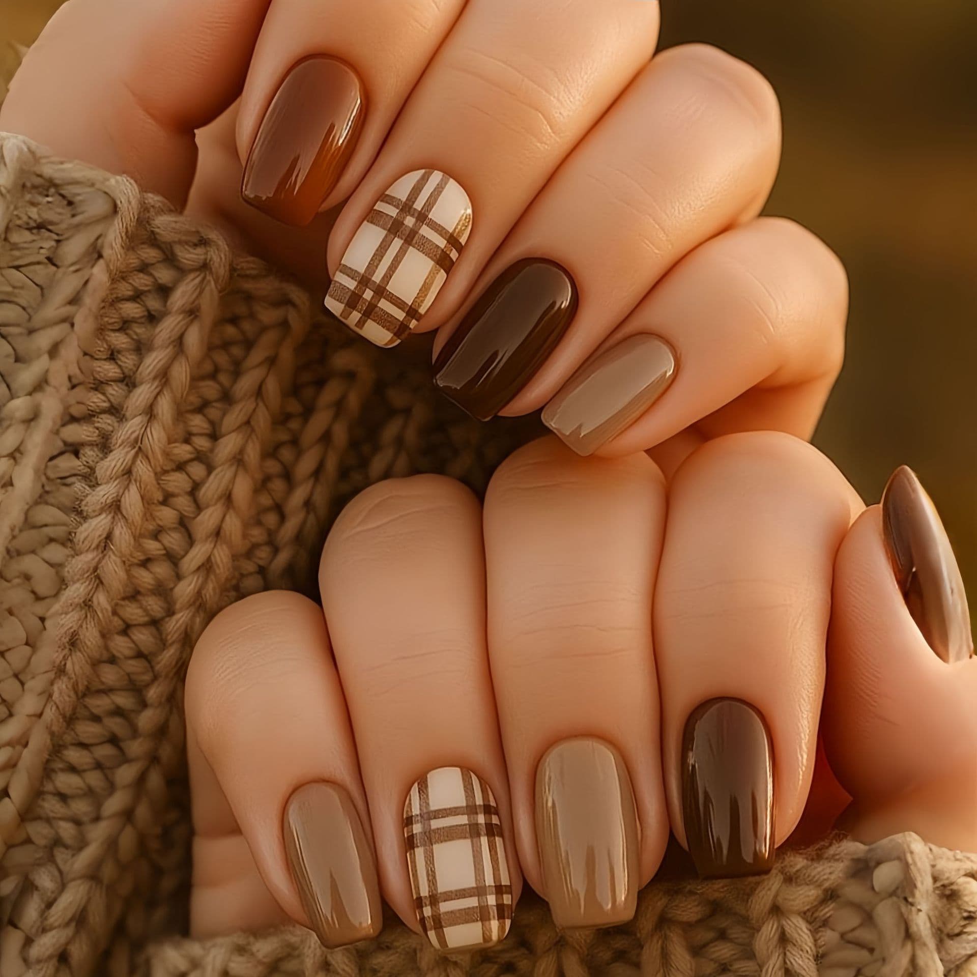 Brown-striped Midi-length European-square Nail Art Stickers