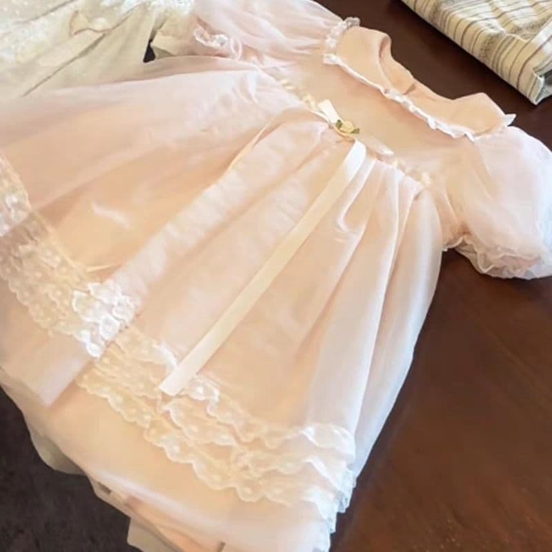 Stylish Doll-Neck Princess Dress For Kids Girls Breathable Tulle Skirt