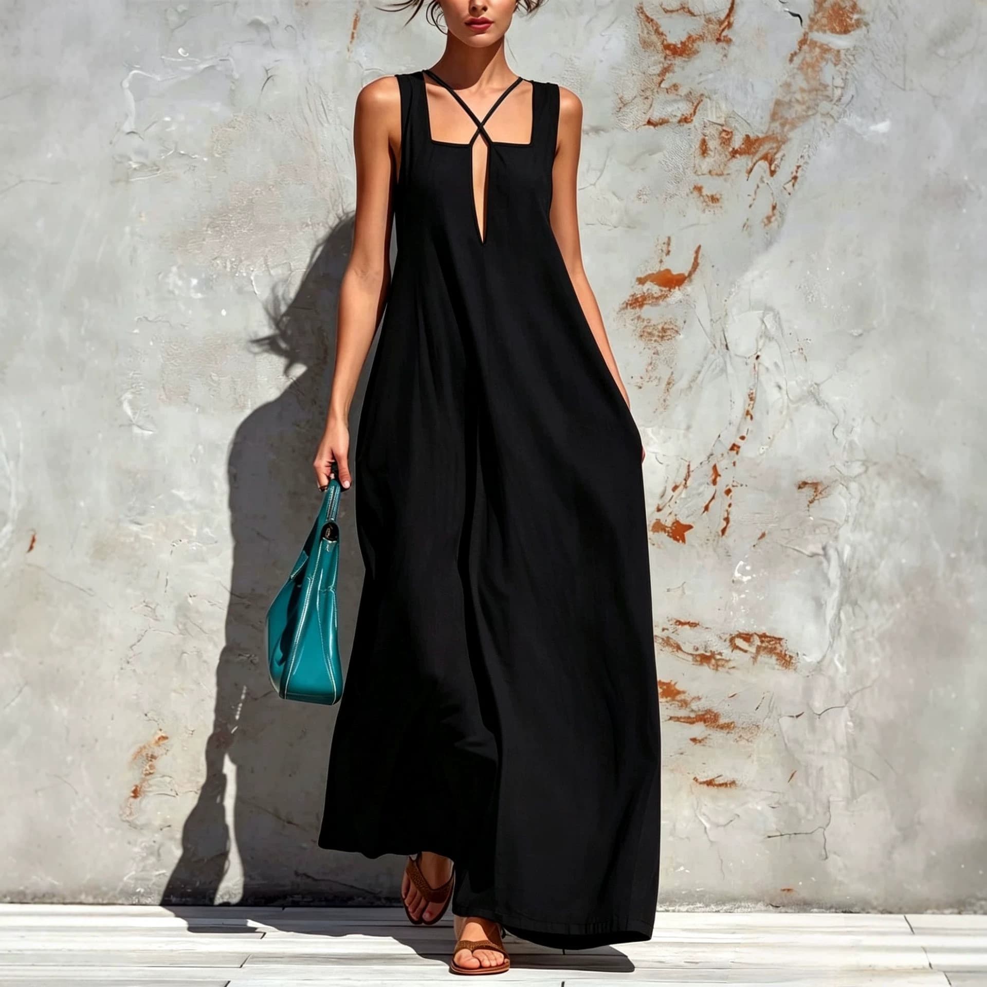 Womens Cotton-linen Loose-fit Casual Dress