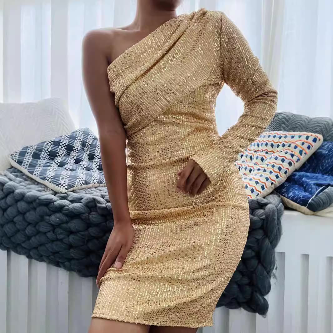 European And American Style Chic Commuter Sequined Pullover Bohemian Dress